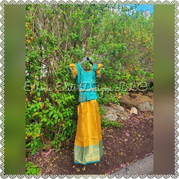 New Semi Silk Traditional Pavadai Sattai - South Indian Banarasi Lehenga… - Picture 7 of 11